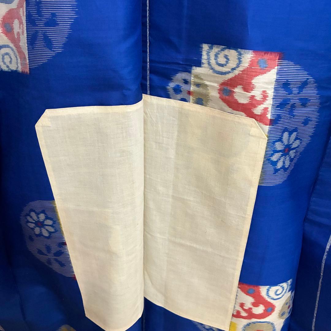 極美品】【銘仙】【単衣】身丈157 ロイヤルブルー 幾何学丸紋 トール
