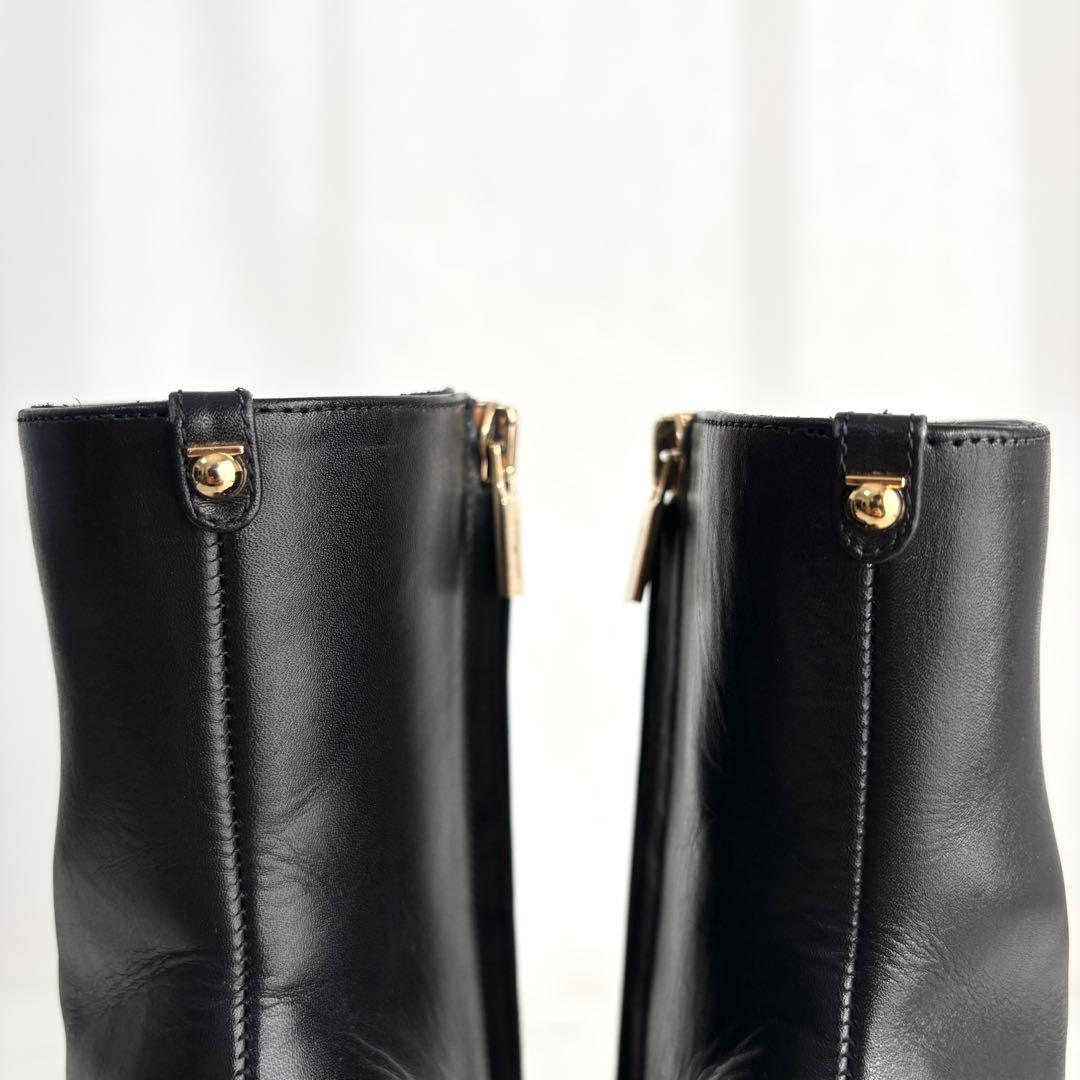 フェラガモ 7 24.0 ブーツ サイドジップ ガンチーニ レザー ブラック