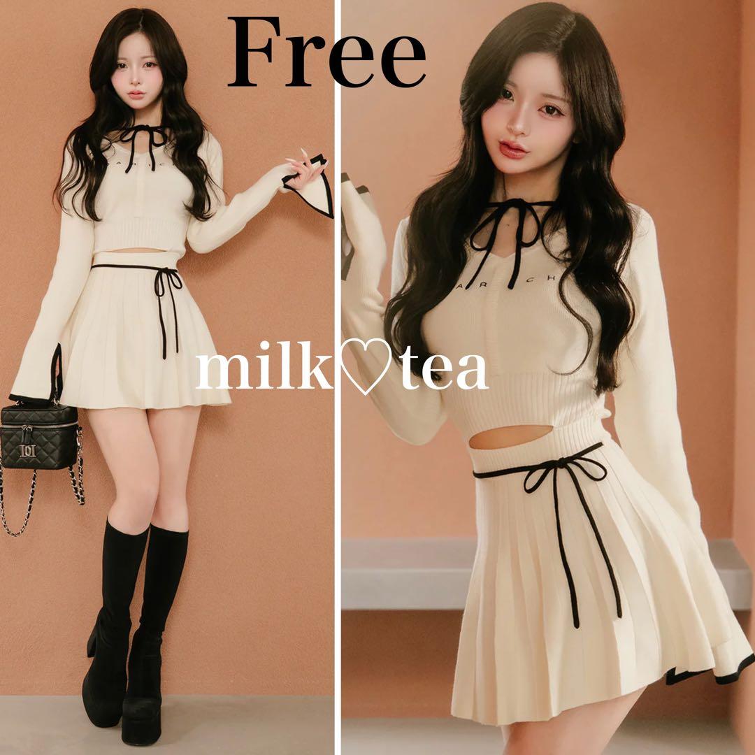 新品タグ ダーリッチ ウエストオープンリボンデザインニットミニワンピース フリー Darich（ダーリッチ） ワンピース ウエストオープンリボンデザイン