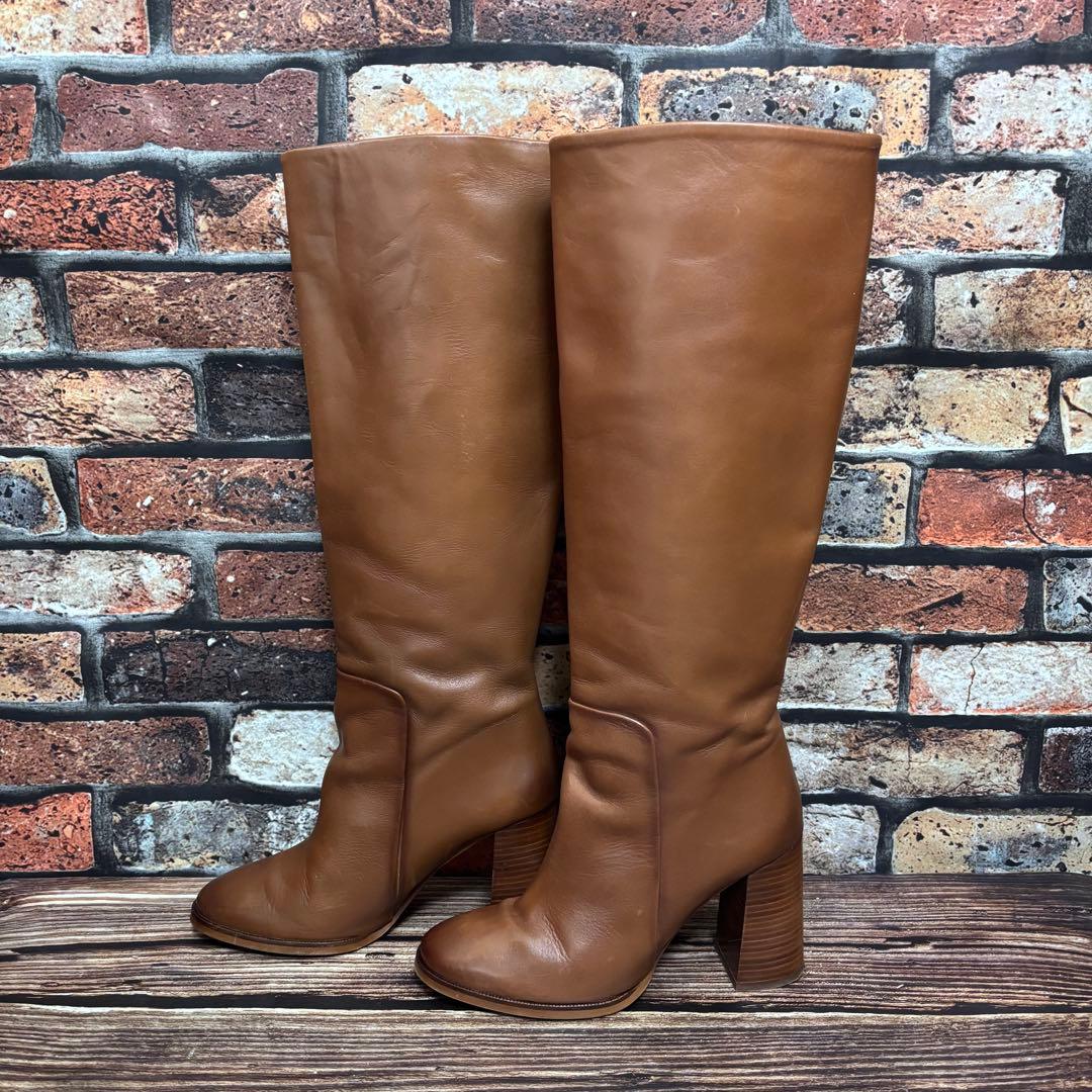 Massimo Dutti（22.5cm）ロングブーツ 本革 ブラウン - メルカリ