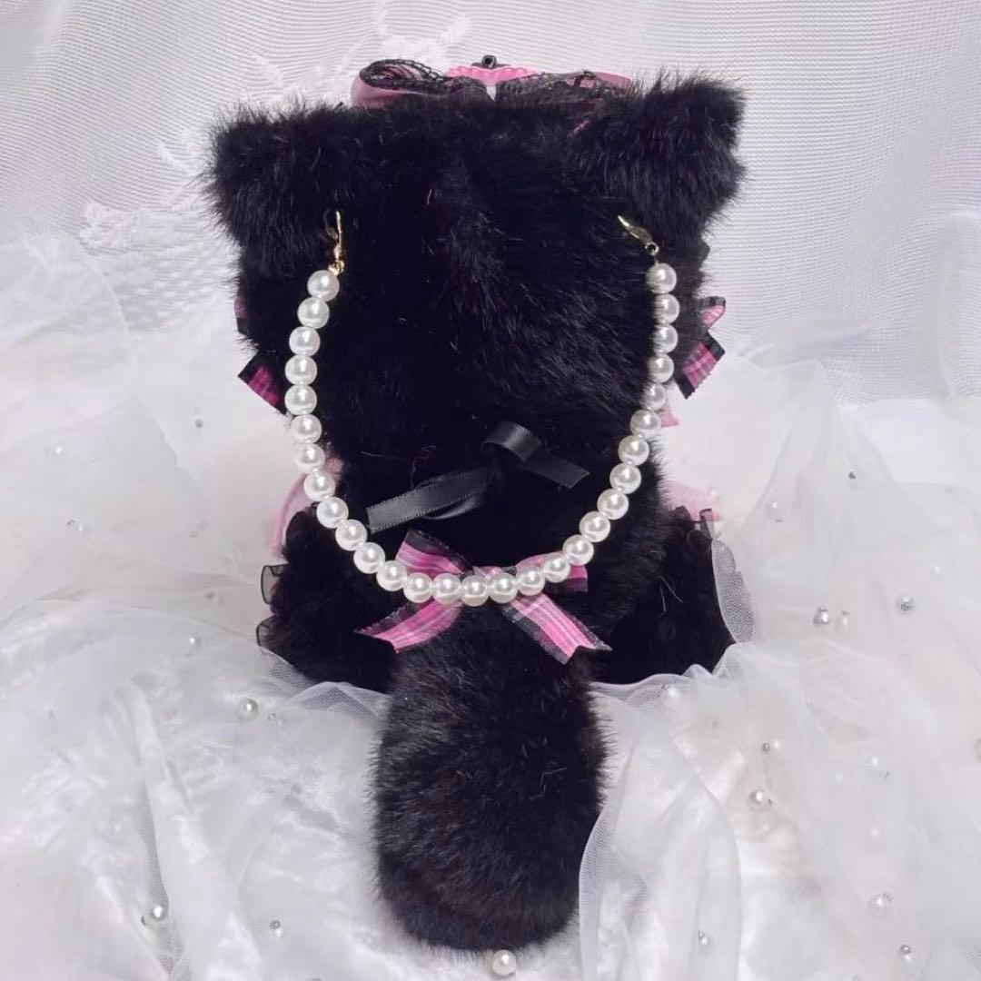 10cm おすわり ちびぐるみ ぬい服 ブラックピンク 猫耳 推しぬい #26