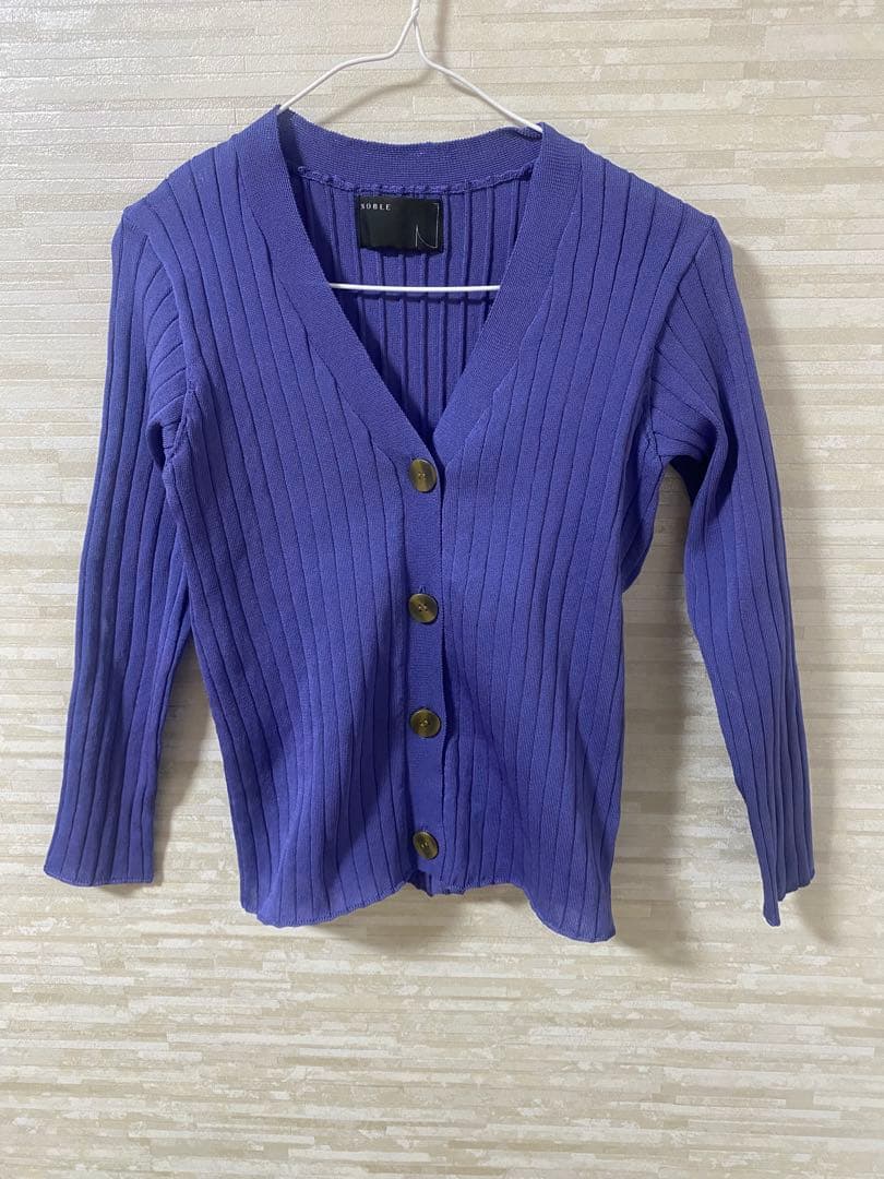 NOBLE リブ編み パープルカーディガン - メルカリ