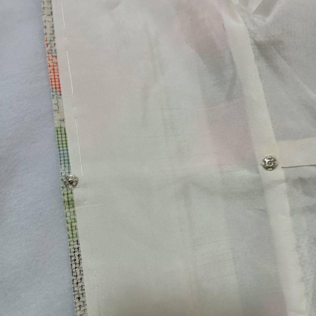 タ8879 未使用近い 美品 袷 紬 白紬 十日町紬系 小紋 正絹 フルセット