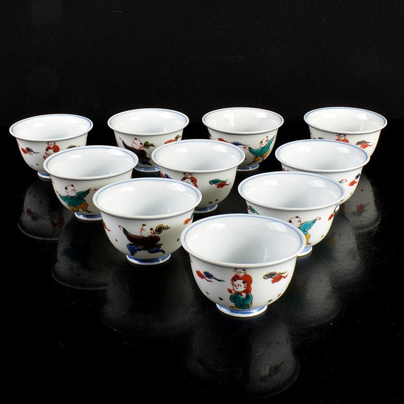 九谷焼 堀江青光作 色絵唐子文 波出茶碗 10客 共箱 V 6232C - メルカリ