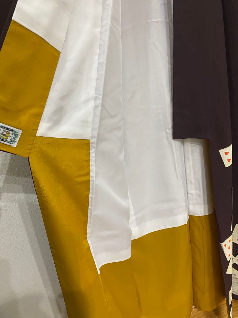 居内商店 トランプ模様 うさぎ柄 袷着物 ボルドー 不思議の国のアリス