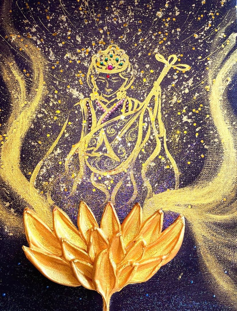 開運絵画 弁財天様 龍神様 金箔 白龍 金龍 紫龍 招福の花 24