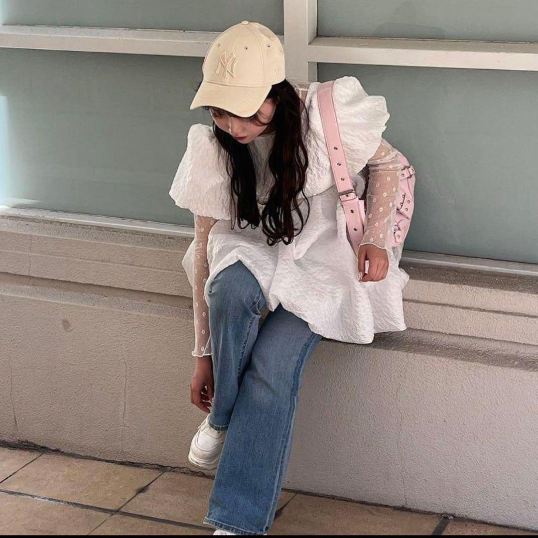 トリートユアセルフ バルーンフラワージャガードワンピース ホワイト