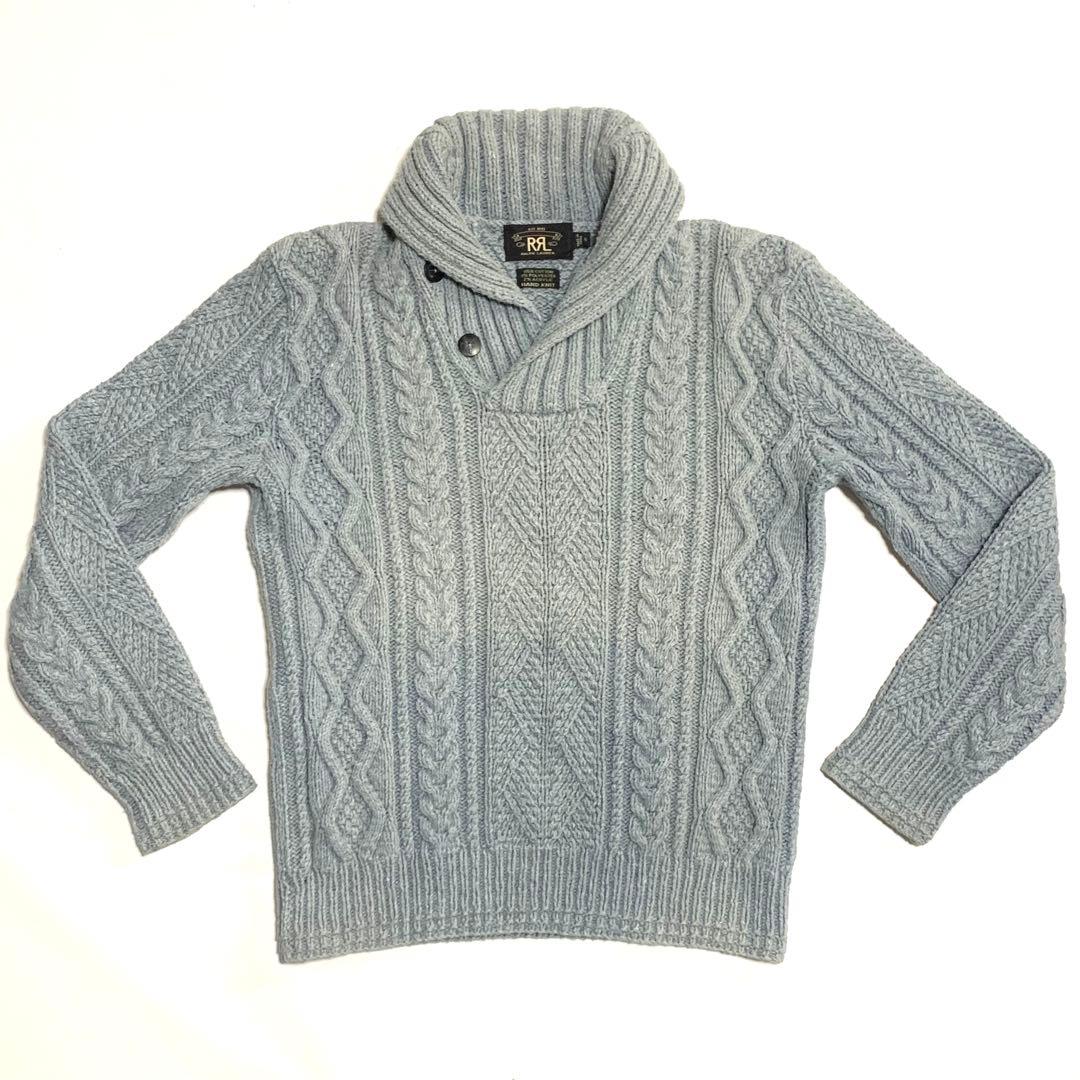 RRL ラルフローレン サイズS ケーブルニットセーター メンズ 青系