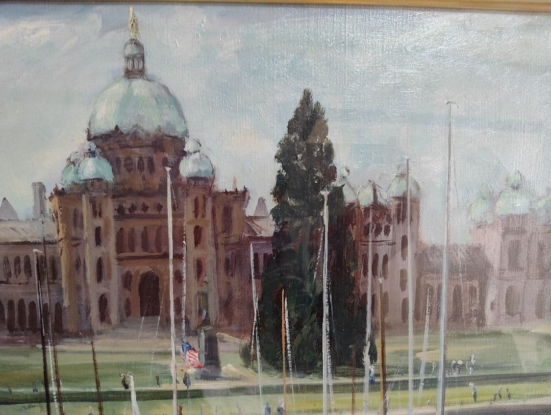 油彩画 進藤守彦 カナダ、ブリティッシュ・コロンビア州州会議事堂