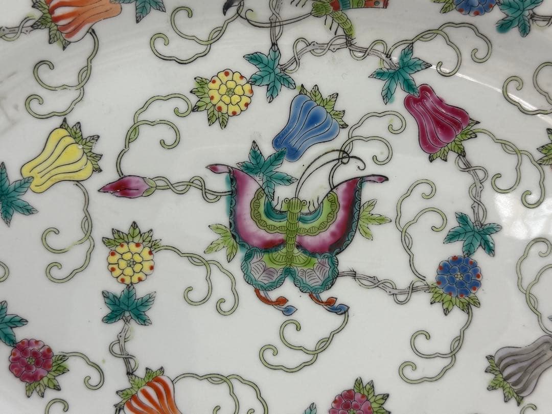 中国 1970年代 景徳鎮製 粉彩花蝶紋楕円形大皿 送料込み260104 - メルカリ