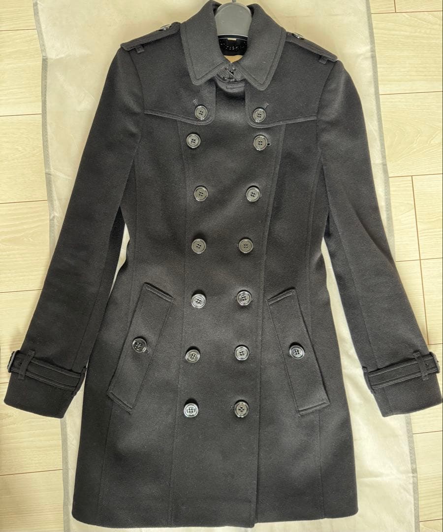 BurberryブラックウールコートXS〜Sサイズ　外での着用は無し BURBERRY BLUE LABEL（バーバリーブルーレーベル） ダブルブレスト