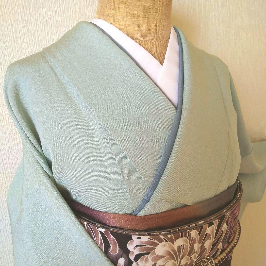 あぃけぃ様・正絹・色無地薄水色系・比翼仕立て・一つ紋・袷、お着物