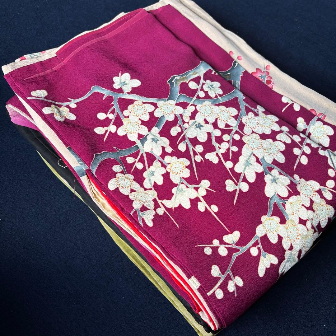 2614 アンティーク着物2枚・羽織1枚おまとめ売り　材料正絹 J-46アンティーク着物お召いろいろ9枚羽織2枚おまとめ売り材料正絹