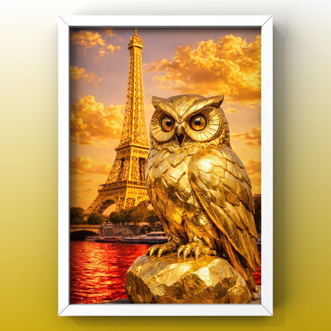 富と知恵を呼び込む黄金の守護者ふくろう 額縁付きグラフィック - メルカリ