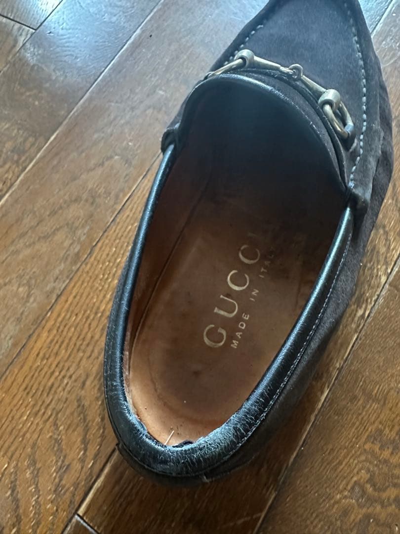 グッチ GUCCI ローファー モカシン ホースビット スウェード 25.5cm