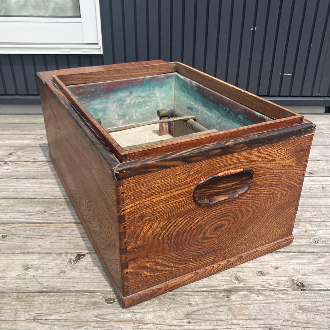 昭和レトロ 木製 長火鉢 五徳付き 5杯 引き出し収納付き 火鉢 囲炉裏