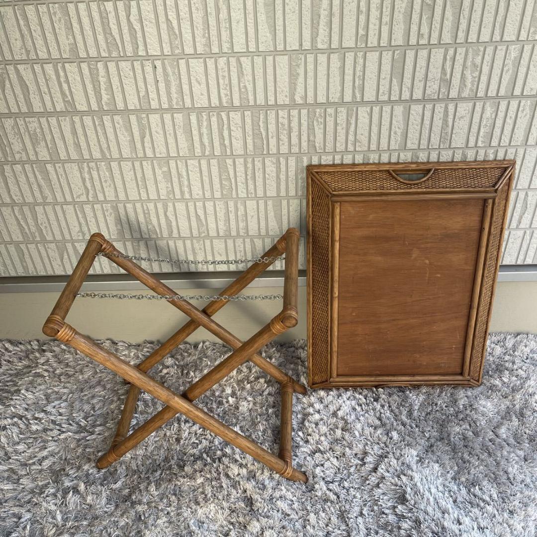 ラタン 籐 フォールディングトレイ サイドテーブル お盆 木製