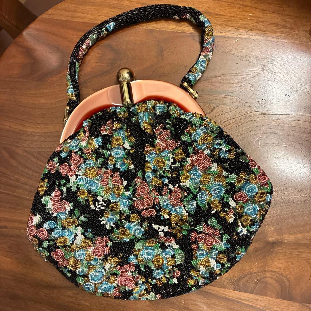 花柄ビーズ刺繍ハンドバッグ