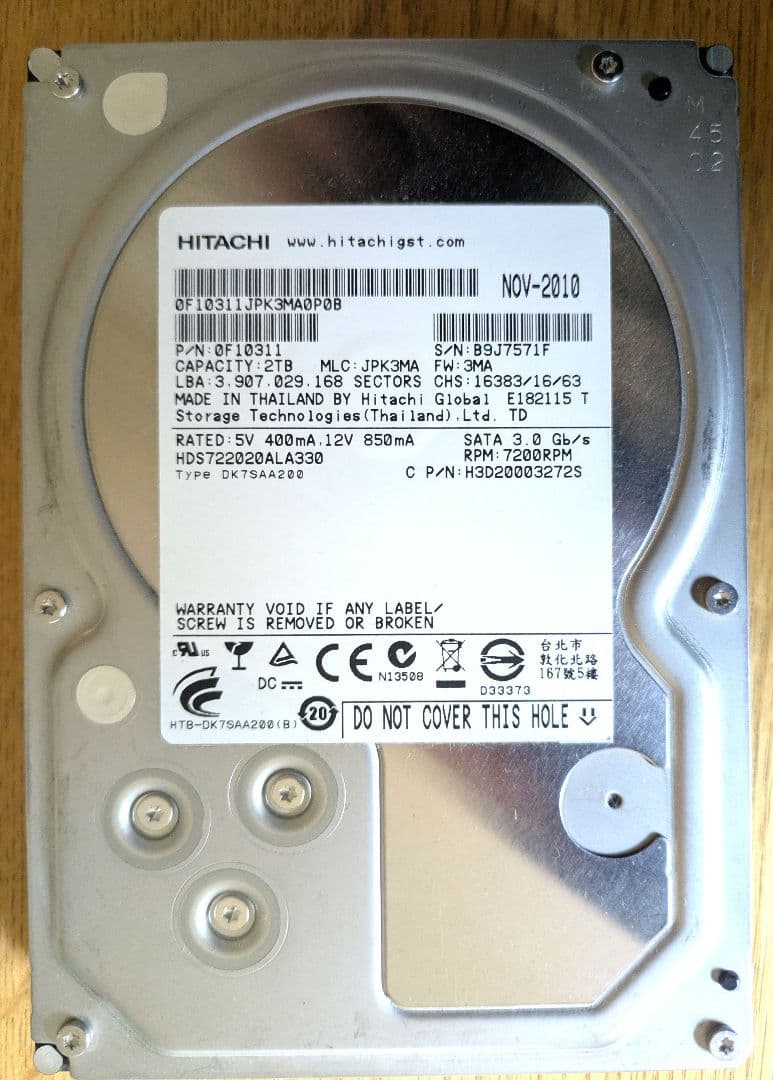 Hitachi HDS722020ALA330 2TB HDD - メルカリ