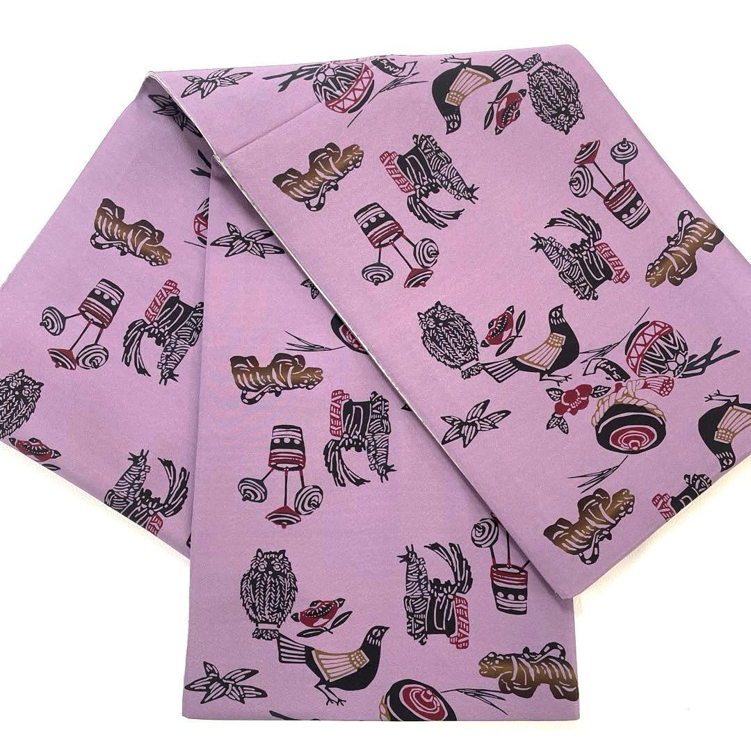 帯6529 ○高級正絹 型染 両面全通 リバーシブル 京袋帯 袋名古屋帯