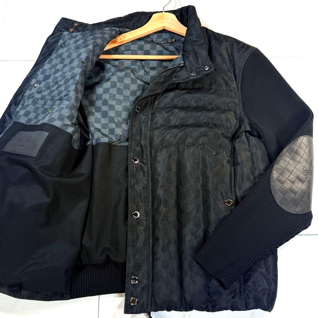 【極美品/XL】ルイヴィトン ダミエ柄 ダウンジャケット カウレザー ニット 黒 極美品/XL】ルイヴィトン ダミエ柄 ダウンジャケット カウレザー