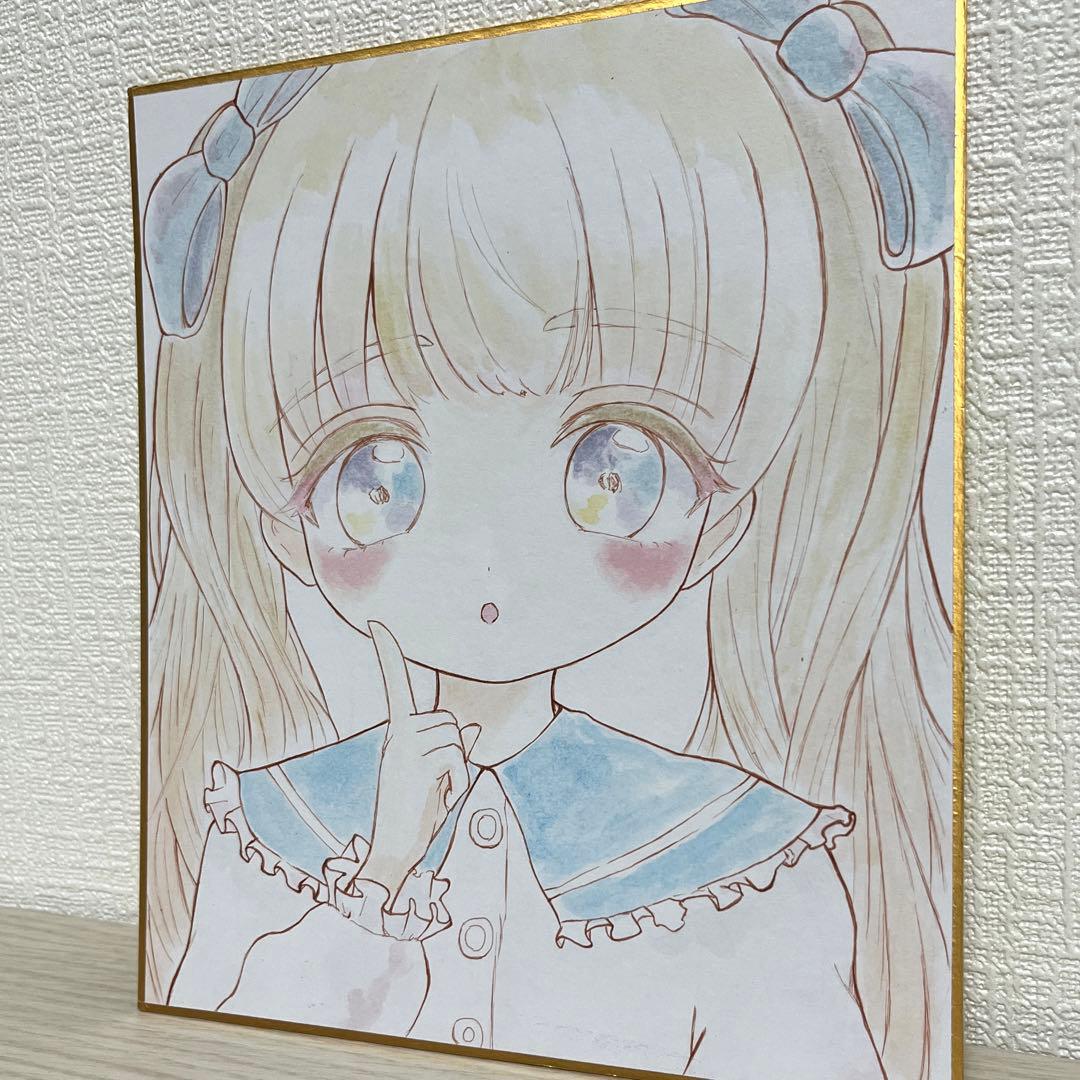 手描きイラスト オリジナル 水彩イラスト ちびキャラ 女の子01 - メルカリ