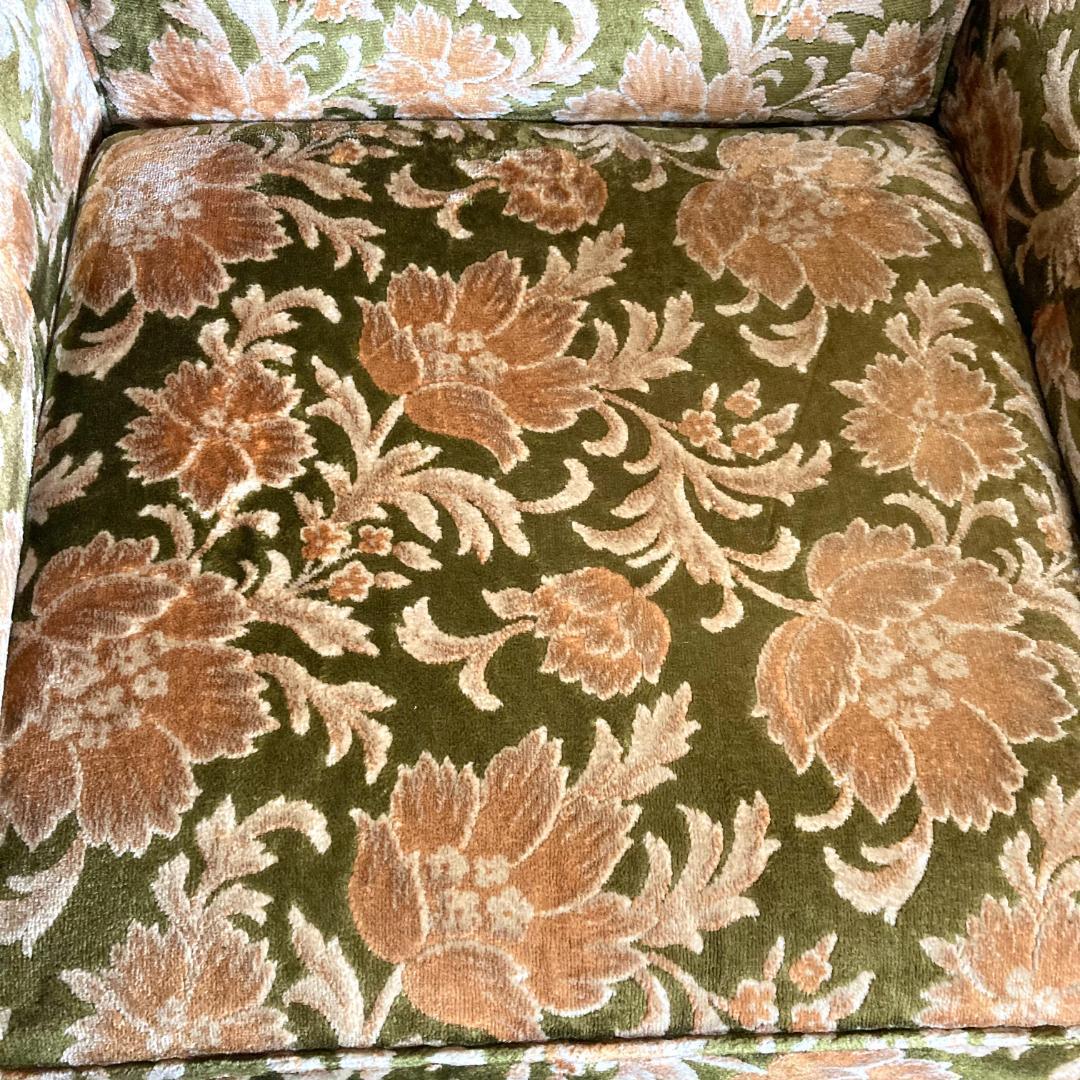 昭和レトロ オールド カリモク 金華山 1人掛け ソファー 花柄 ベロア