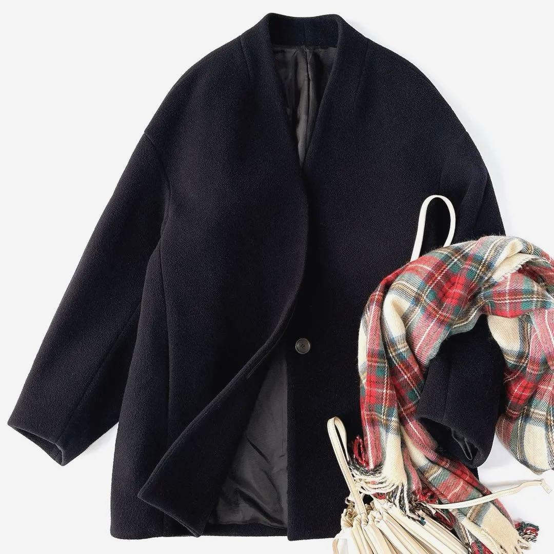 え*り様 美品⁑バビロン　2022 ウールコクーンコート　ネイビー　ノーカラージ リバー ロング コクーン コート evernavy エバーネイビー : マルイ