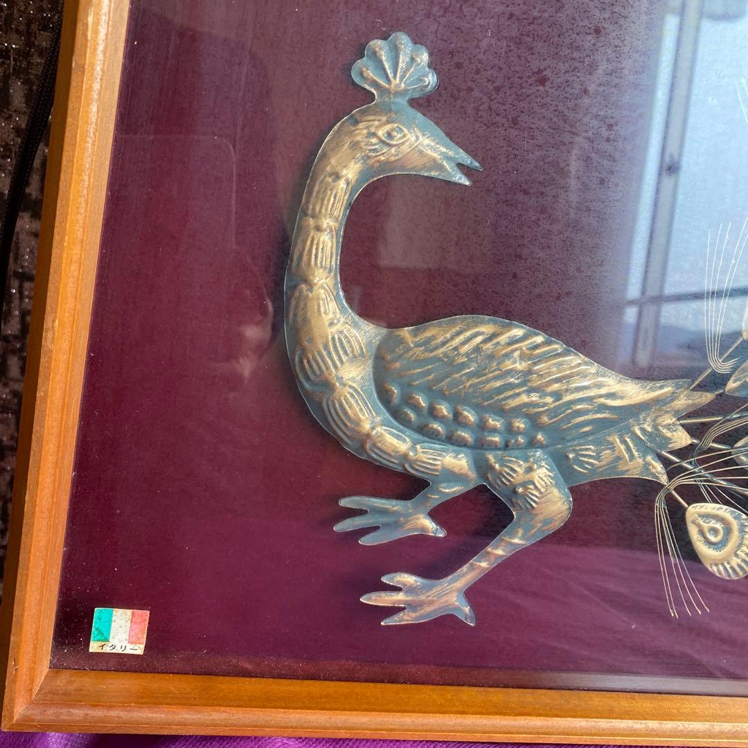 銅版画 彫刻 オブジェ 金属工芸 孔雀の装飾 イタリア ビンテージ