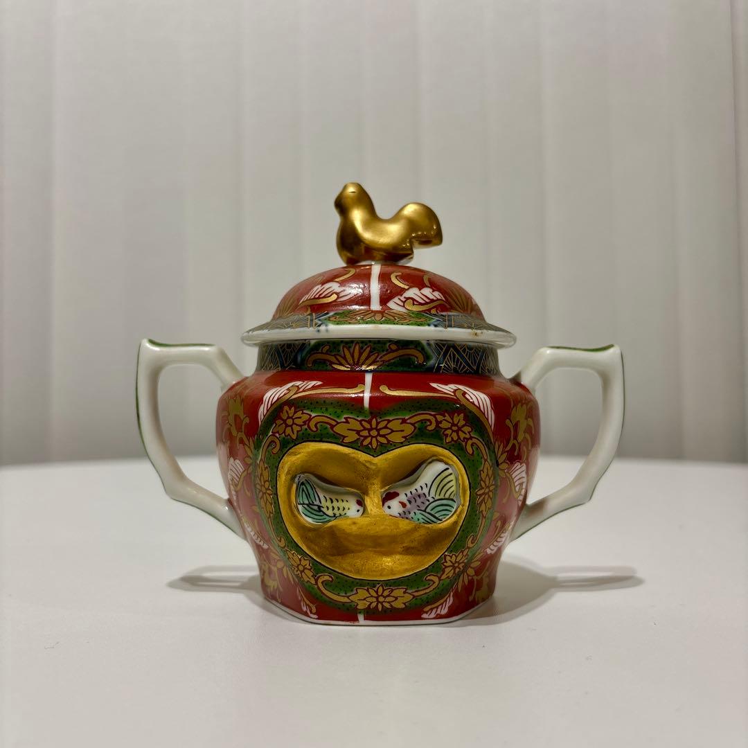 美品】有田焼 林九郎作 献上錦赤濃窓鶏 シュガーポット 蓋物 - メルカリ