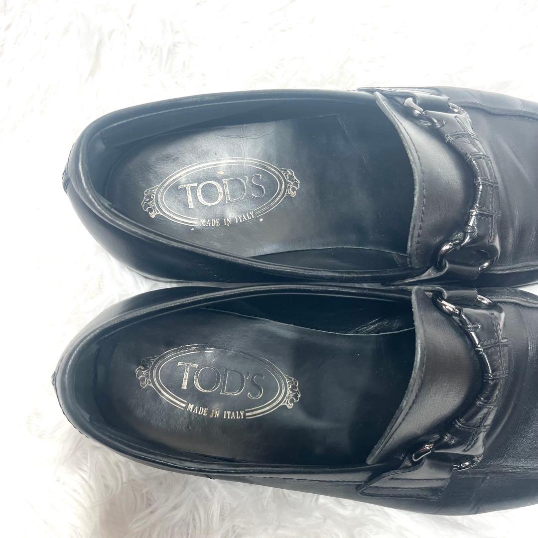 【美品】 Tod's トッズ ビットローファー クロコ ブラック 25.5cm