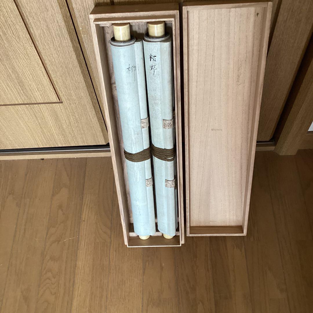 熊代熊斐彩色画絹本【花鳥画叭叭鳥双幅】肉筆画保存箱439-廃版激レア未