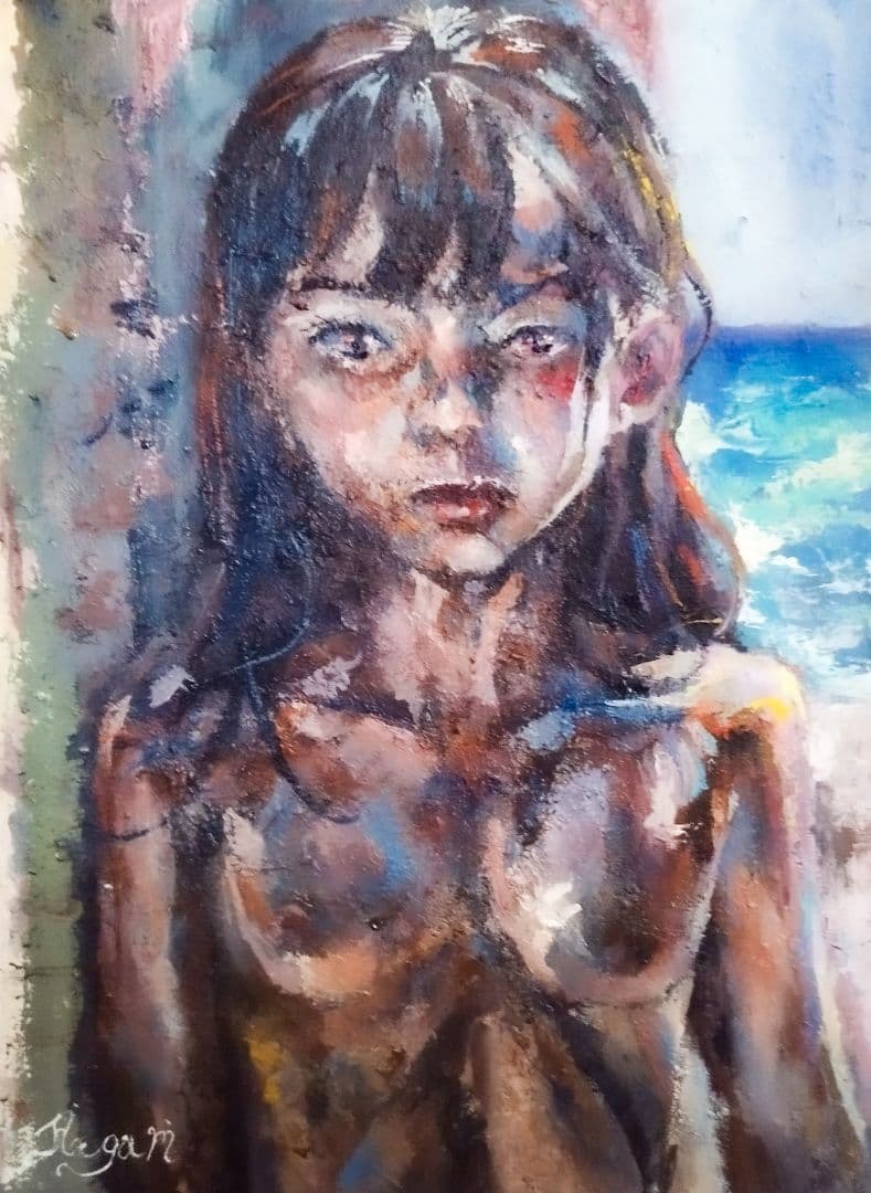 『汀に透くる浄衣』 F4油彩画 原画 一点物 開運 幸運アート ☆一点もの☆原画ミニ油絵10cm四方】南フランスのベッキーちゃんと