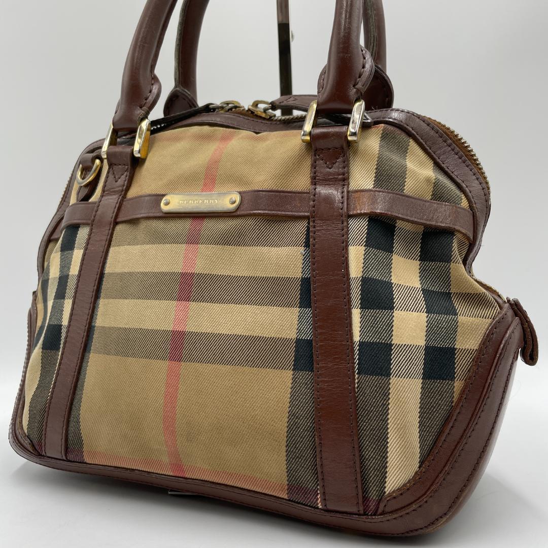 良品 BURBERRY ハンドバッグ キャンバス ブラウン ノバチェック 肩掛け