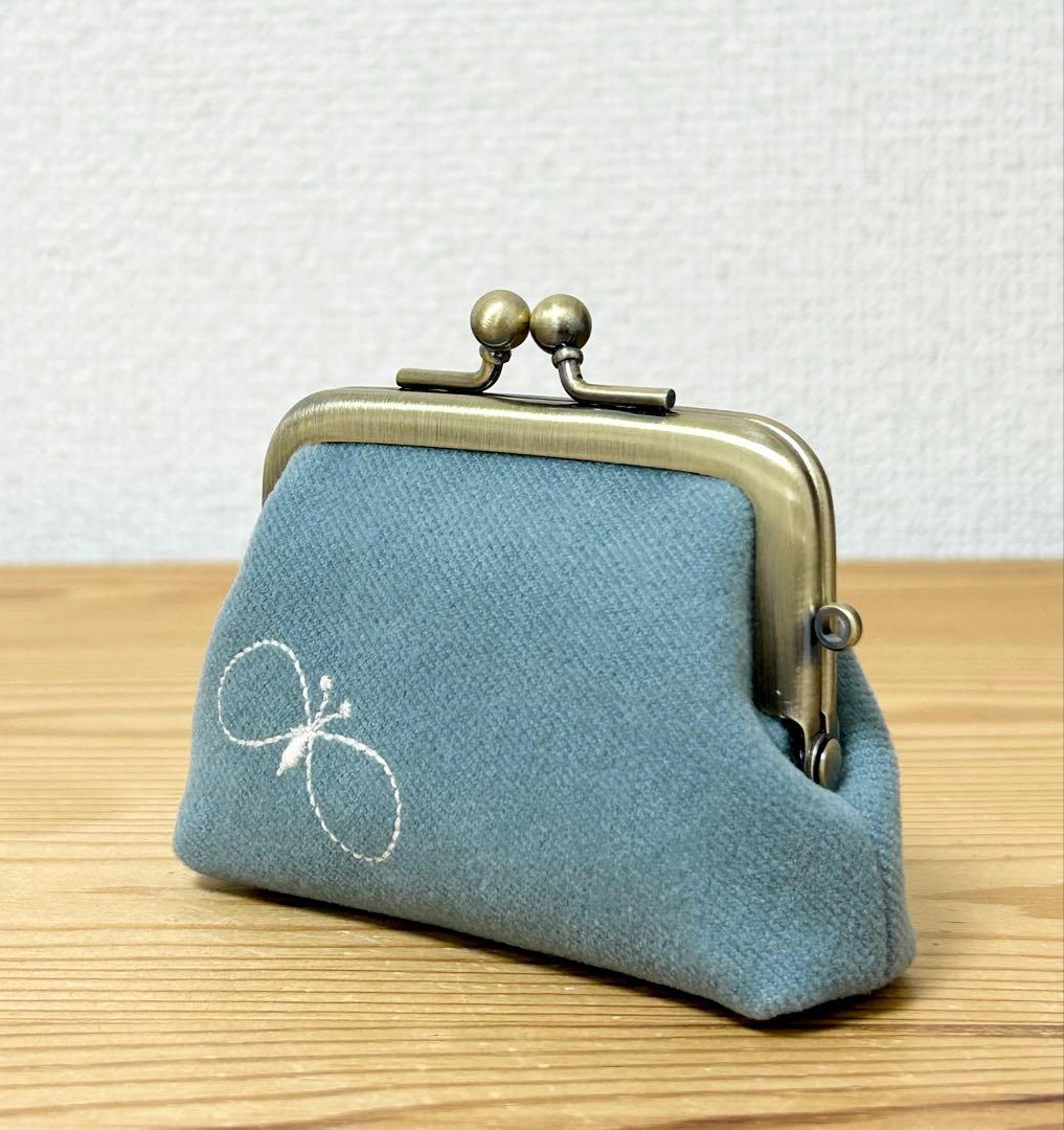 ハンドメイド がま口 小銭入れ choucho DOP ミナペルホネン ブルー