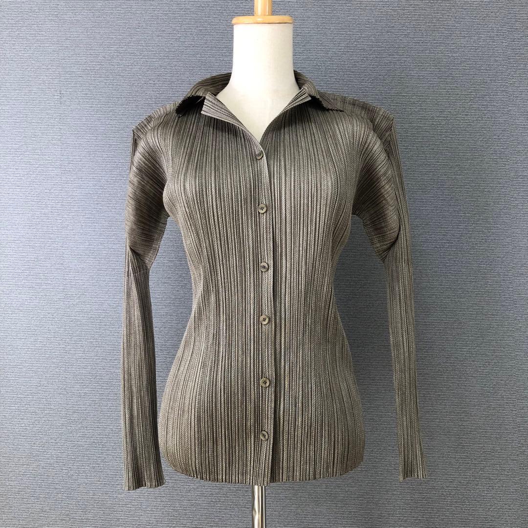 PLEATS PLEASE オープンカラー 長袖シャツ 3 グレージュ PLEATS PLEASE ISSEY MIYAKE プリーツプリーズ プリーツカーディガン