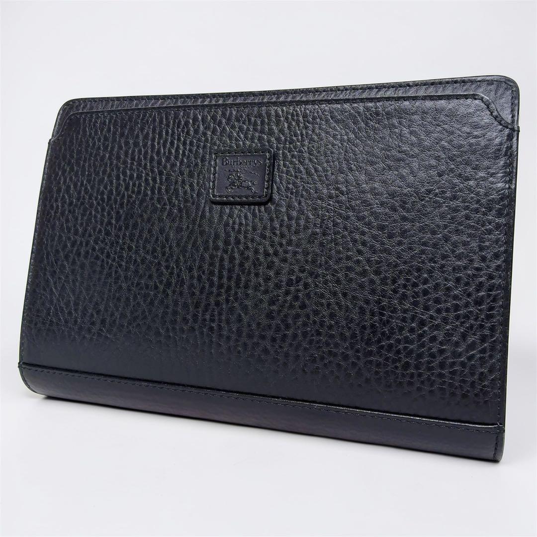 美品✨ BURBERRY セカンドバッグ ノバチェック レザー 黒 シボ革