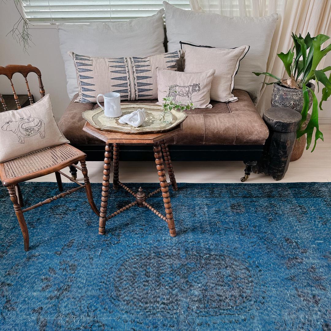 トルコ ヴィンテージラグ A136 超大判 レア ダークネイビー オーバー