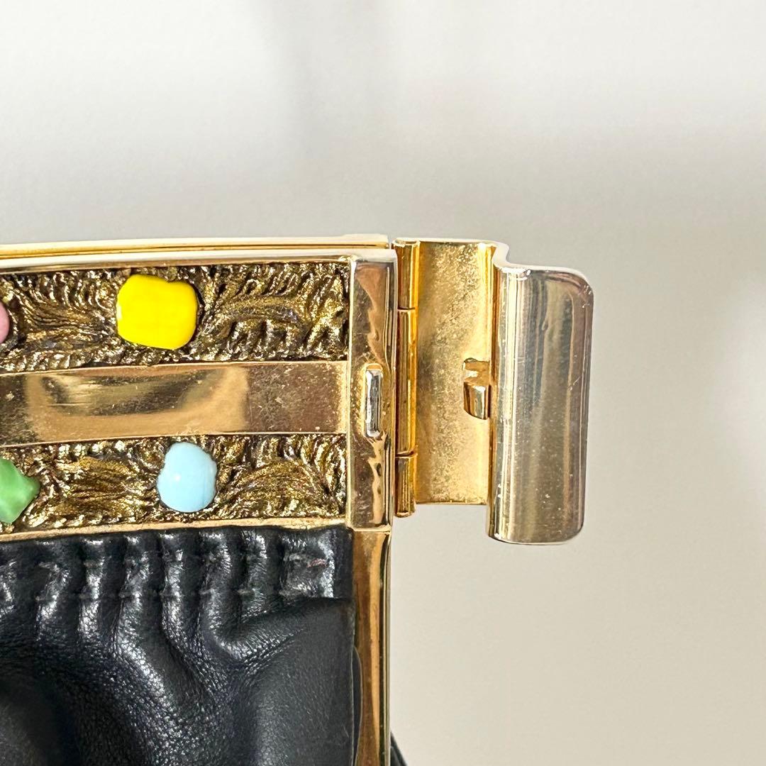 濱野皮革工藝 サンピエトロ 本革 天然石 がま口 ハンドバッグ ハマノ