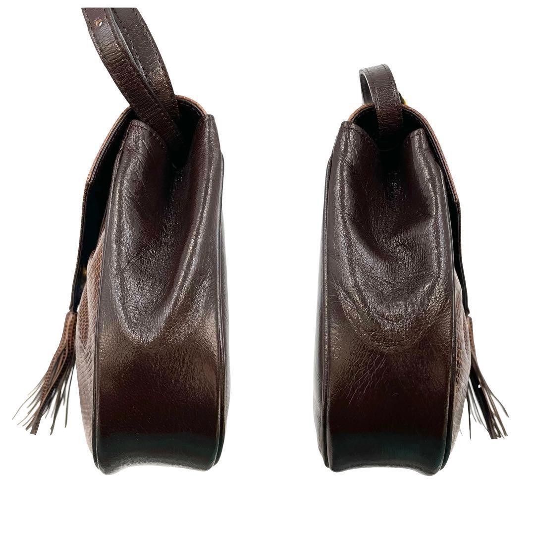 《超美品》サンローラン ショルダーバッグ リザード エキゾチック レザー 茶系