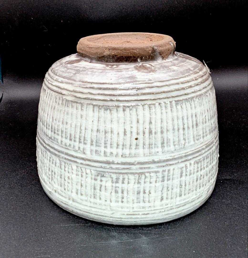 美品 唐津焼 須恵窯 徳沢守俊造 三島手 彫三島 干支 丑 抹茶茶碗 共箱