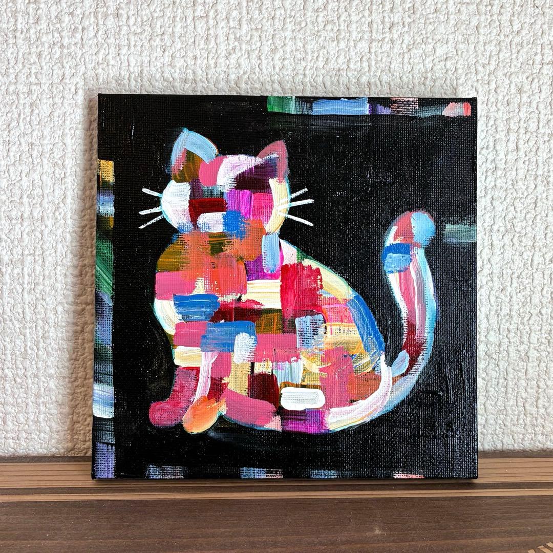 アクリル画 抽象画 原画 ネコ 猫 アートパネル 作品No.300 - メルカリ