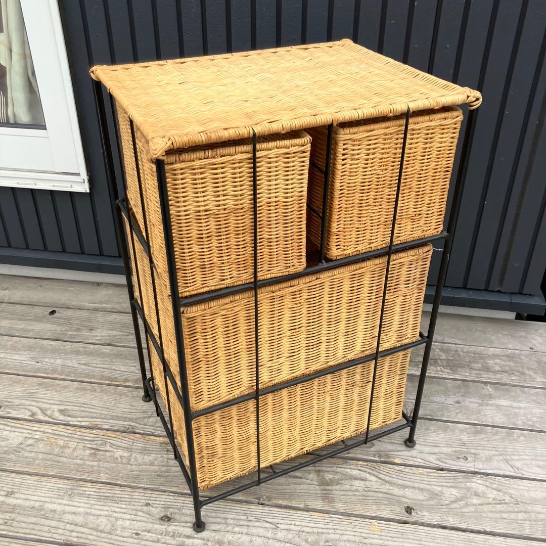 北欧レトロ アイアンフレーム ラタンチェスト キッチンラック ビンテージ