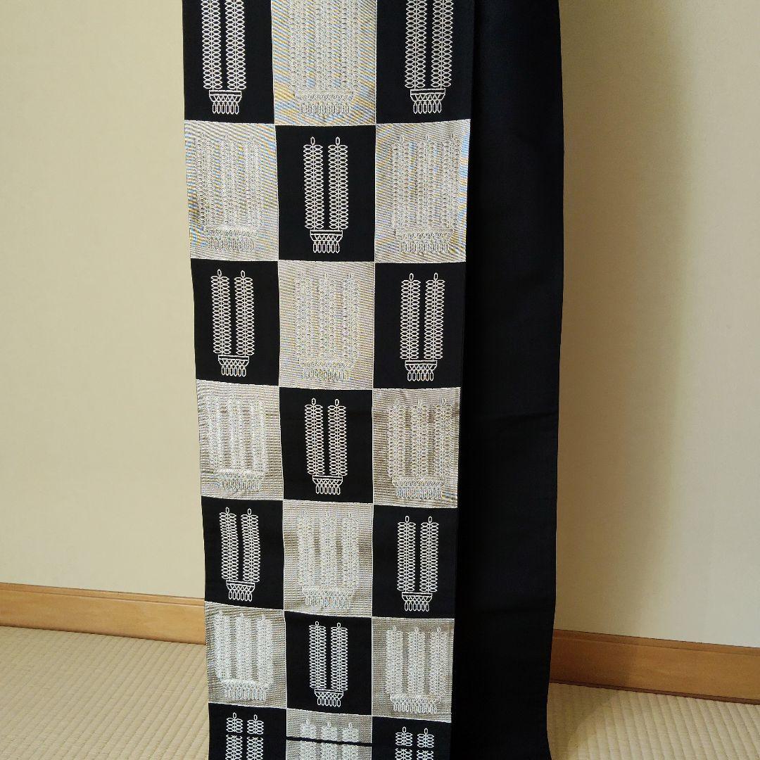 オシャレな黒と銀の幾何学模様 袋帯 - メルカリ