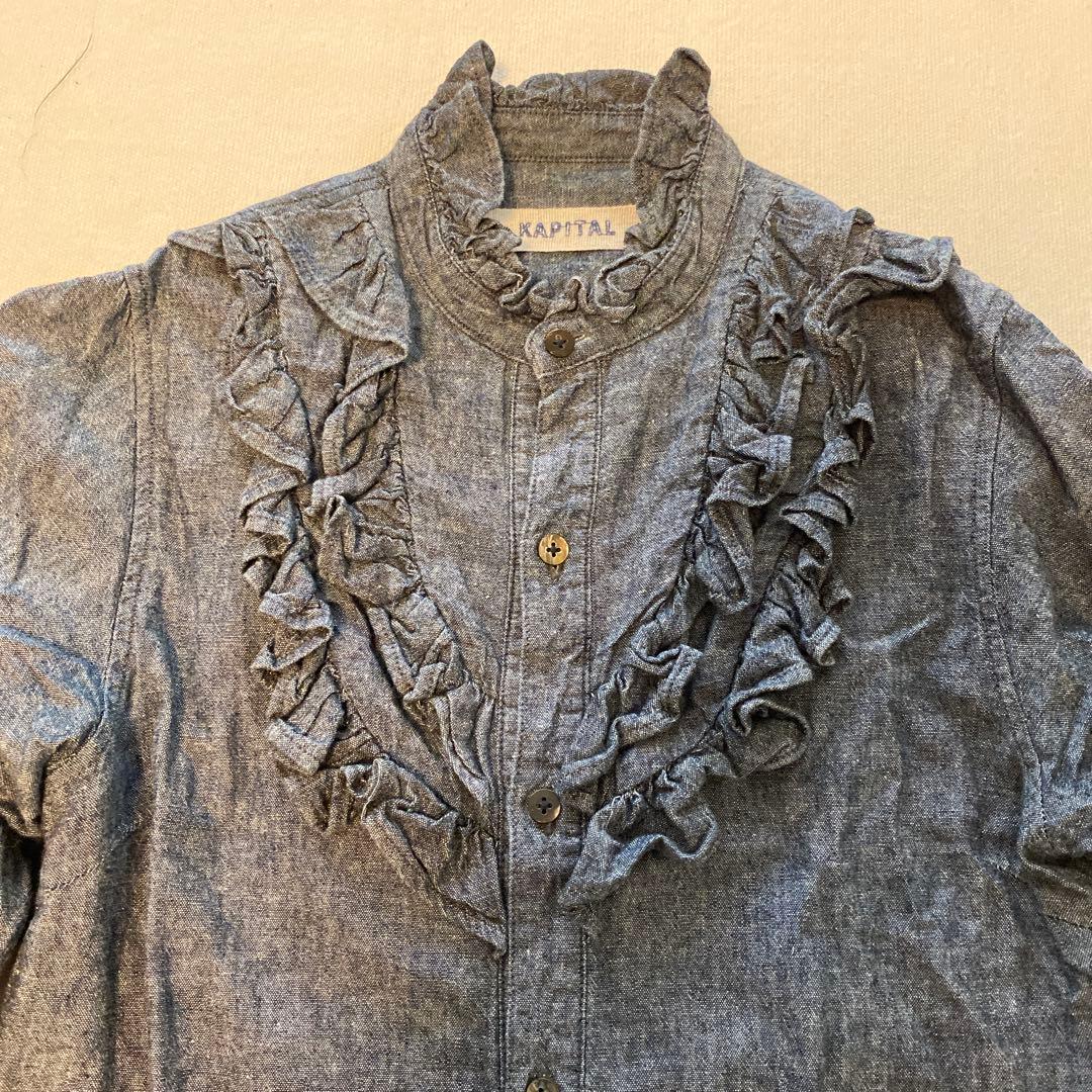 美品KAPITAL フリル長袖シャツ ブラックデニムXS - メルカリ