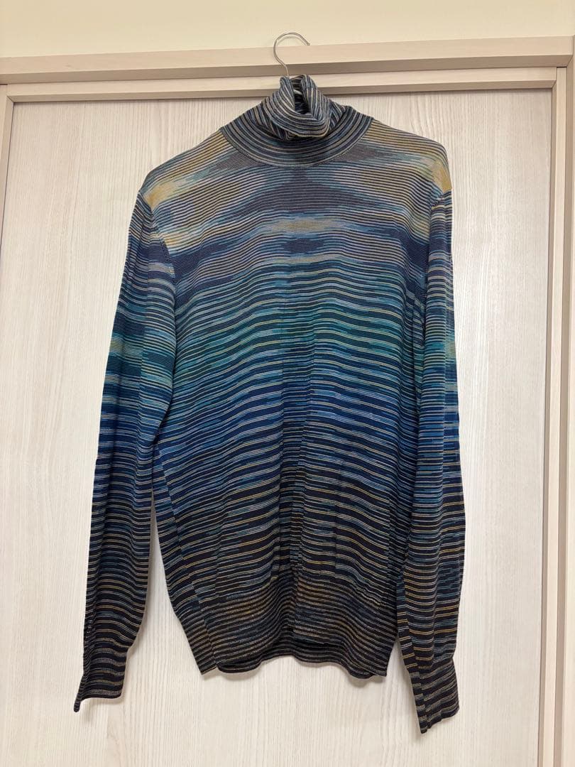 MISSONI 全面フレイム柄ピュアウールタートルネックセーター 青系 Oversized high-neck flame knit sweater Multicoloured | Missoni