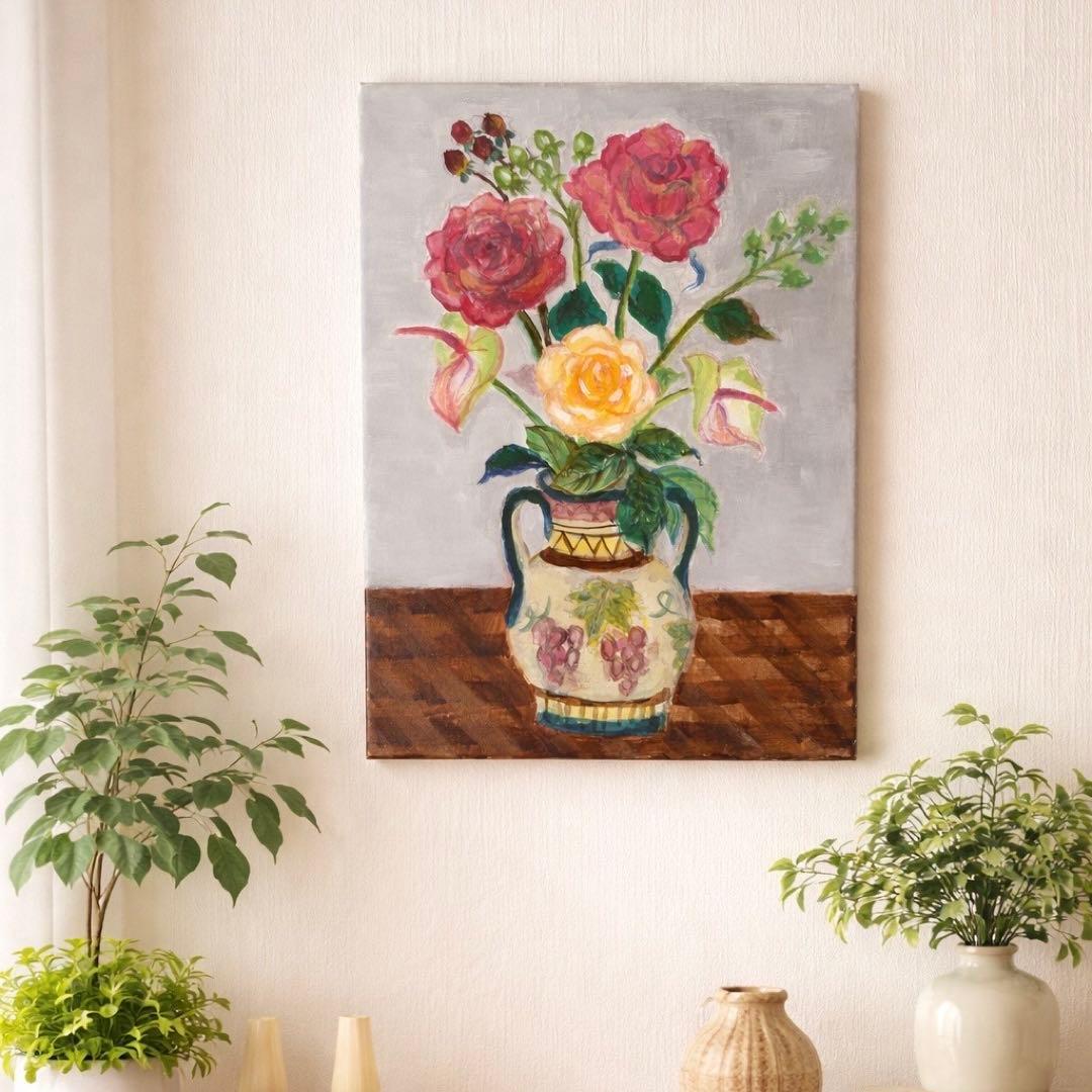 花のあるひととき】原画 アクリル画 F4サイズ 静物画 インテリア