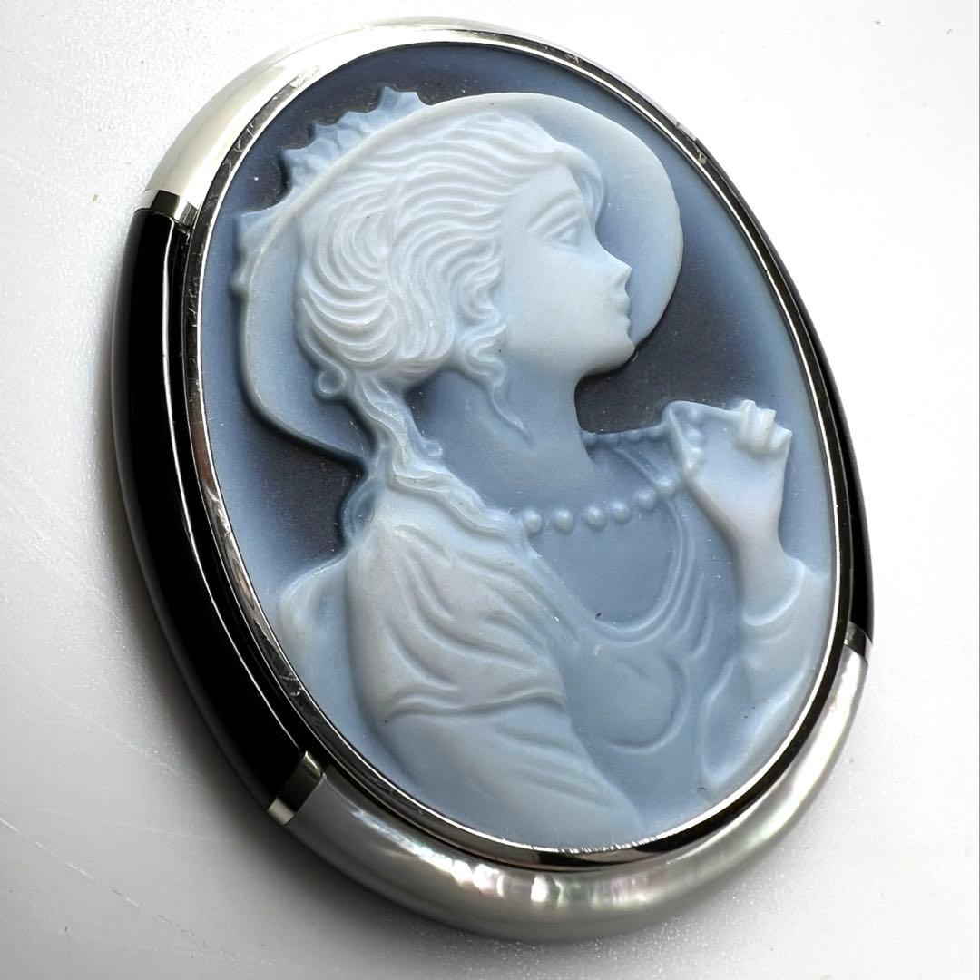 本ストーンカメオブローチ　16g 東Y8-0210☆2F Stone Cameo】K18 YG/PGストーンカメオ エメラルド ダイヤモンドペン