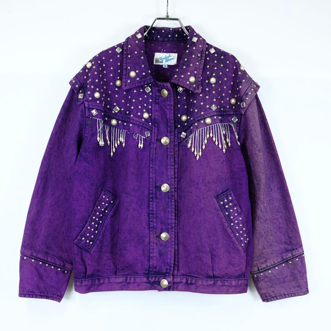 80s USA製ヴィンテージ 豪華装飾 デニムジャケット 紫 派手 カウガール ビッグサイズ 80年代 80s SURF STYLE サーフスタイル ロゴプリント