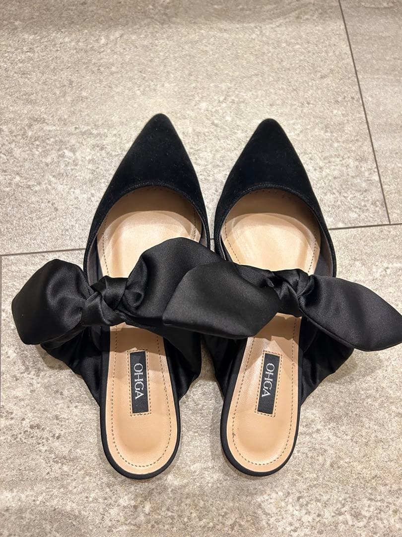 OHGA レザーリボンミュール 黒 ブラック M